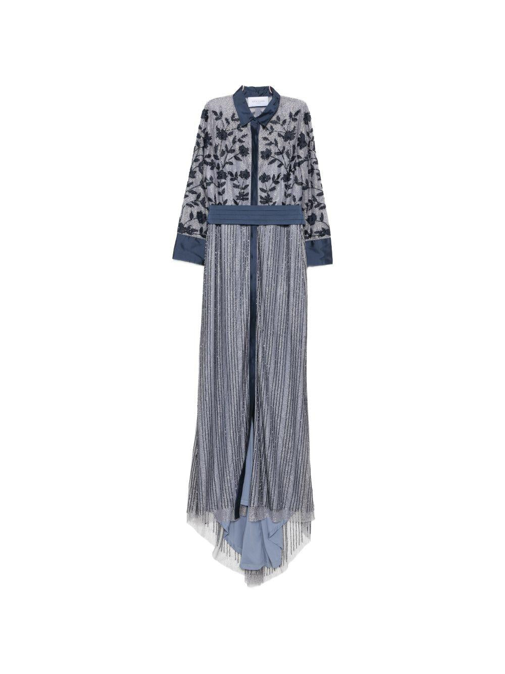 Abito lungo con ricami floreali e balze plissé 1T104PED004B4 MARINOAZ ROSA CLARA COCKTAIL