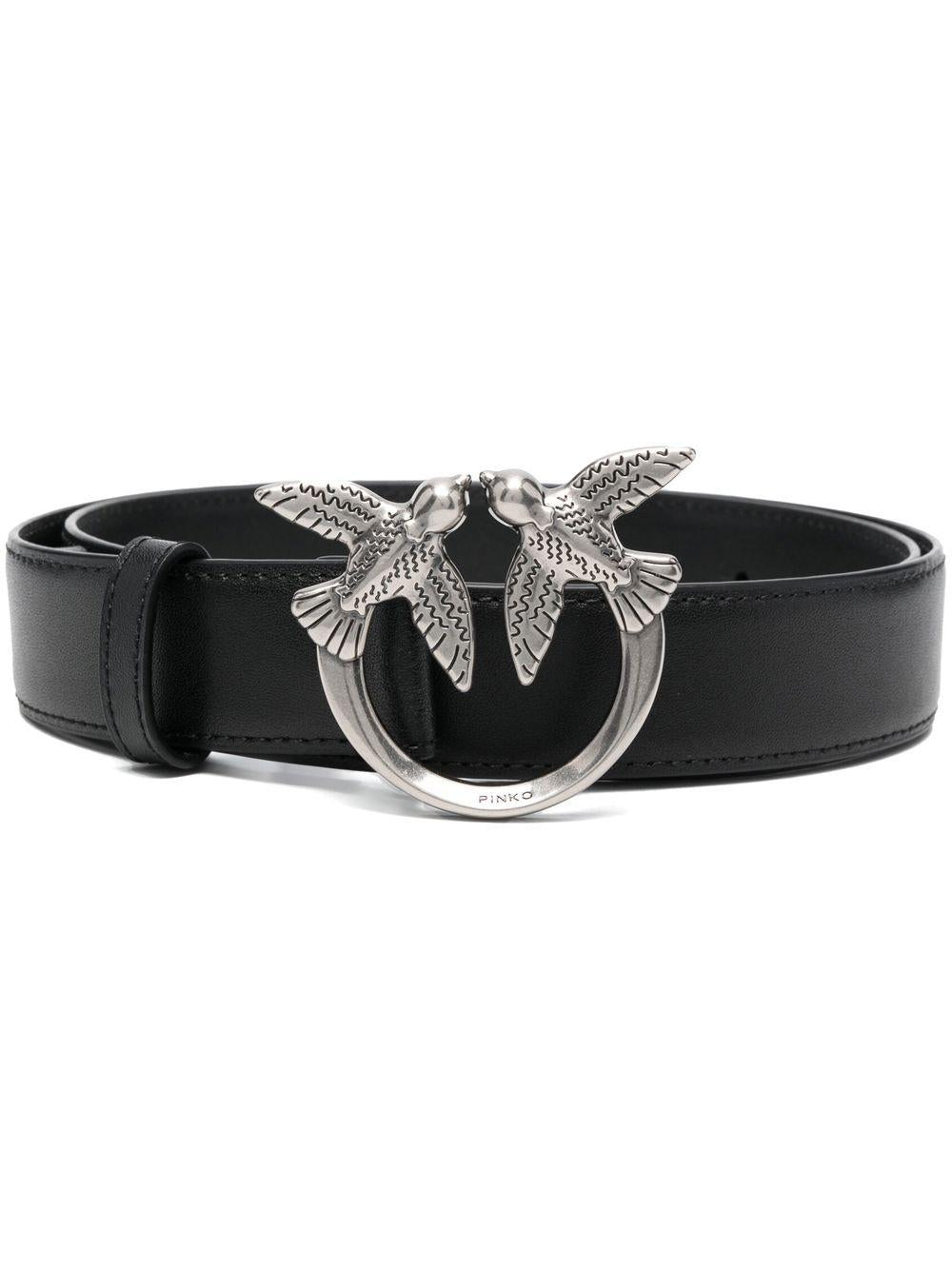 Cintura nera in pelle con fibbia Love Birds 100125A0F1 Z99O PINKO