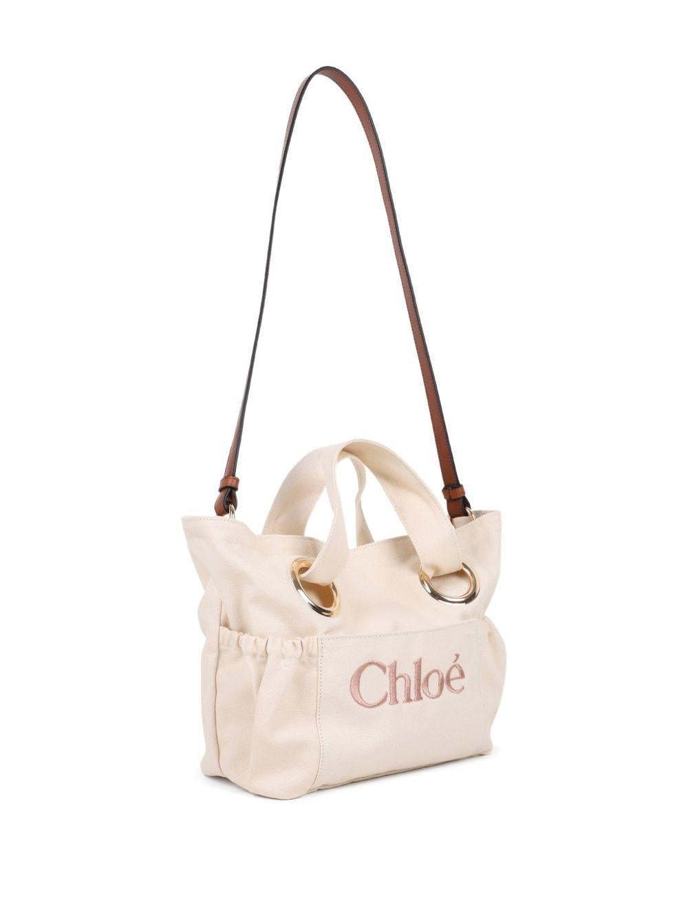 Borsa a spalla in cotone ecru con tracolla C20872 148 CHLOE KIDS