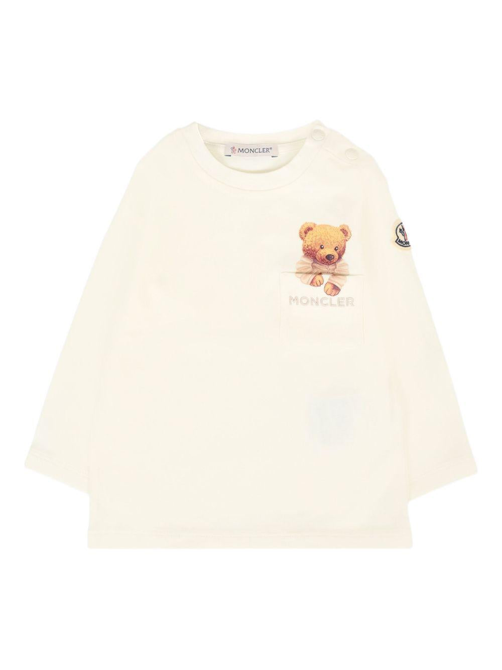 T-shirt Bianca Maniche Lunghe con Stampa K29518D0000589AUM 034 MONCLER KIDS