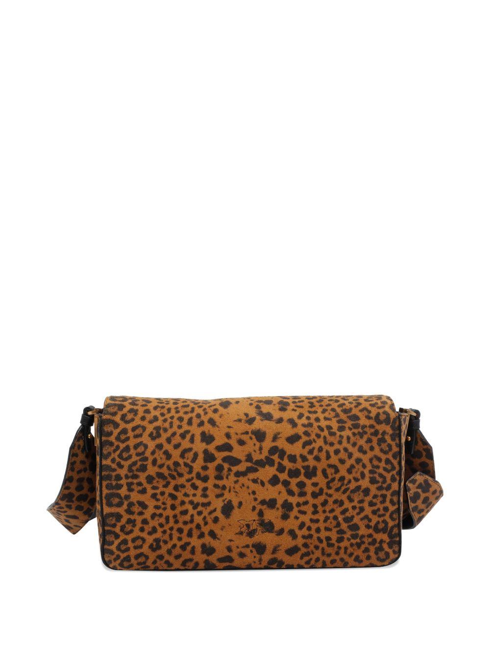 Borsa tote leopardata in pelle marrone 106243A32A M35Q PINKO