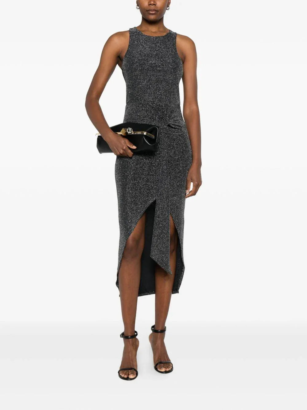 Abito nero midi drappeggiato lamé - Preludio Moda