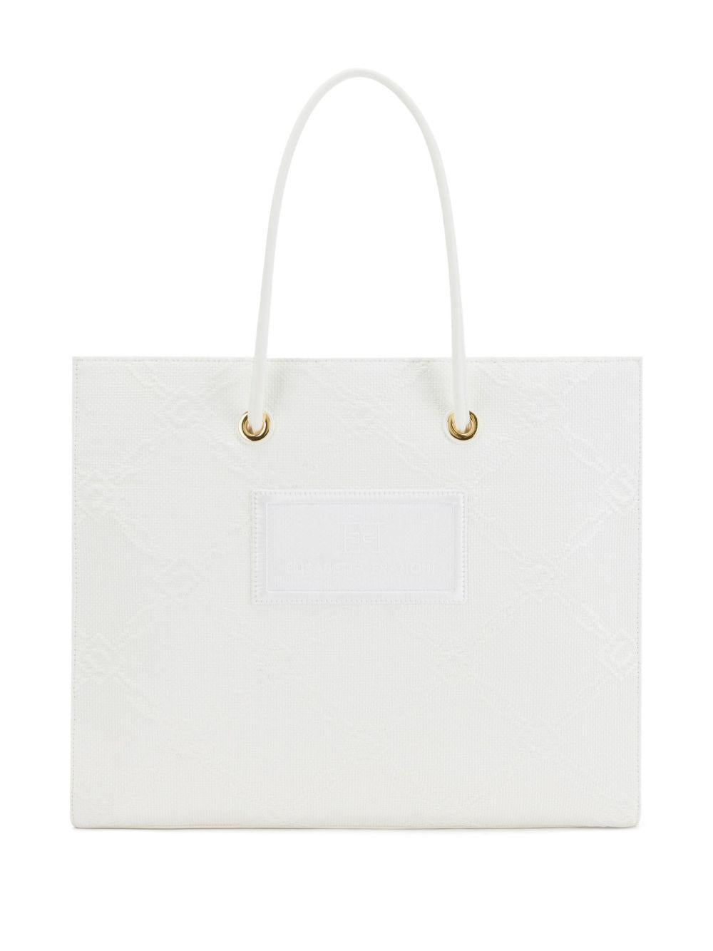 Tote grande in rafia jacquard avorio