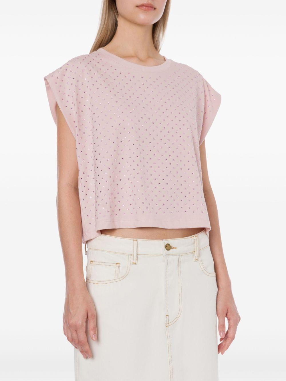 T-shirt crop rosa con strass