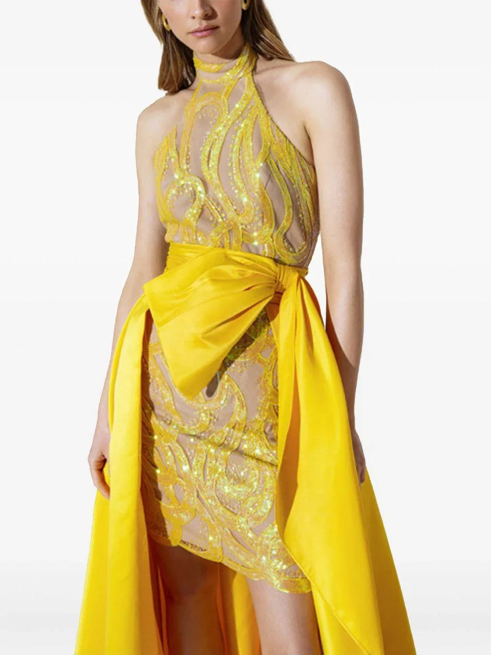 Abito semitrasparente con gonnellone giallo - Preludio Moda