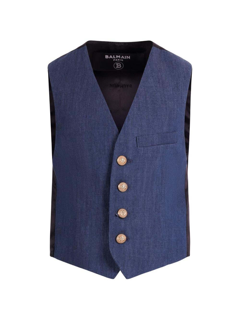Gilet blu con bottoni dorati BY2P82P0588 625 BALMAIN KIDS