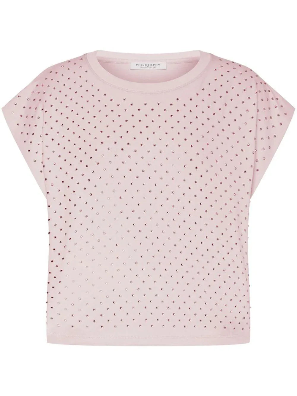 T-shirt crop rosa con strass - Preludio Moda