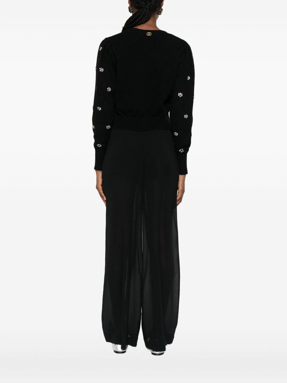 Cardigan nero a motivi floreali con scollo a V 252TT3180 00006 TWINSET