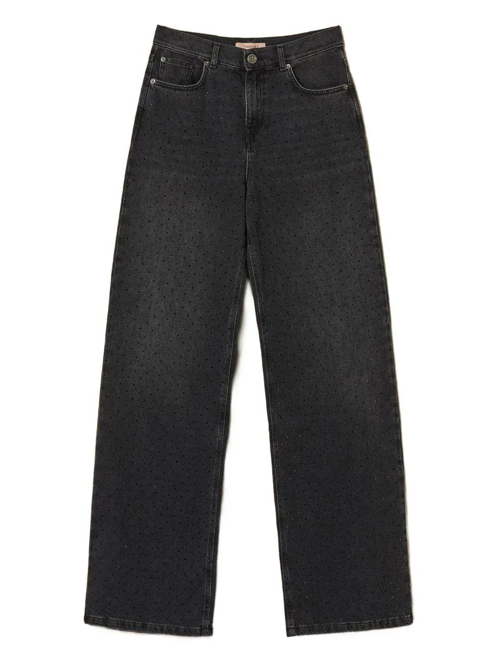 Jeans neri con cinque tasche e strass decorativi - Preludio Moda