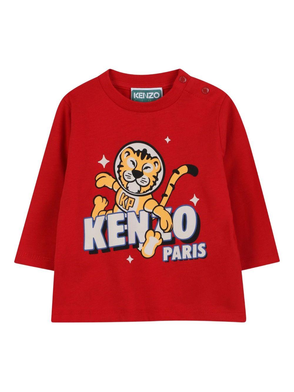 T-shirt a Maniche Lunghe con Stampa Tigre e Logo K61302 968 KENZO KIDS