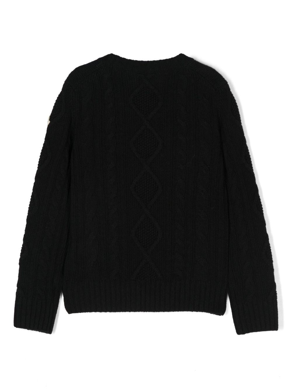 Maglione nero banda con logo ricamato 9549C00004M1241 999 MONCLER KIDS