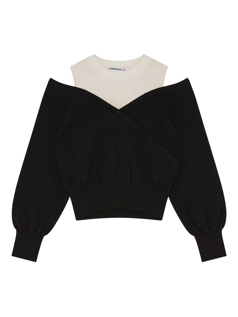 Maglia con canotta nera/bianca 7K0042K202 I258 PATRIZIA PEPE GIRL
