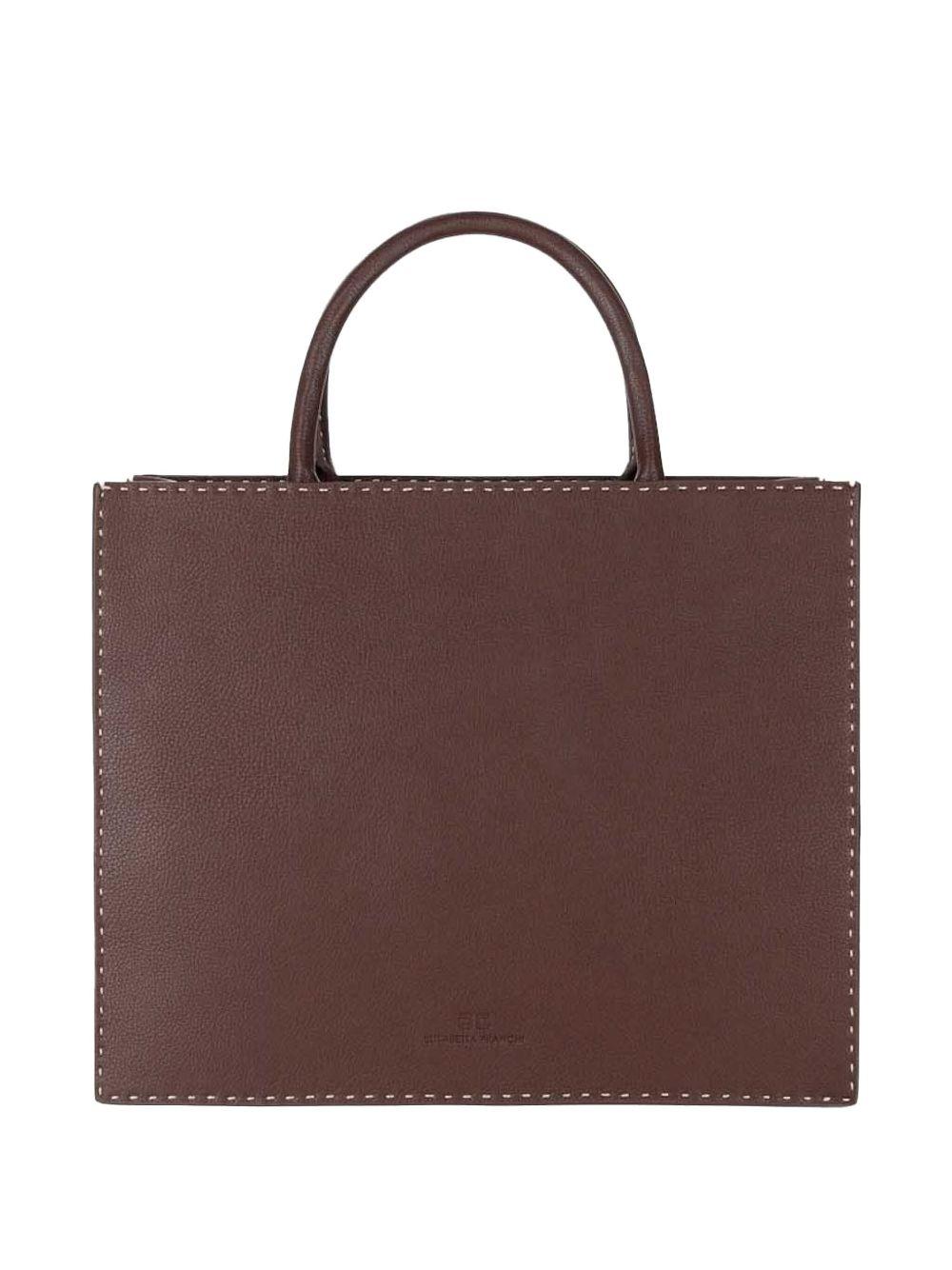Borsa tote piccola con impunture a contrasto cacao