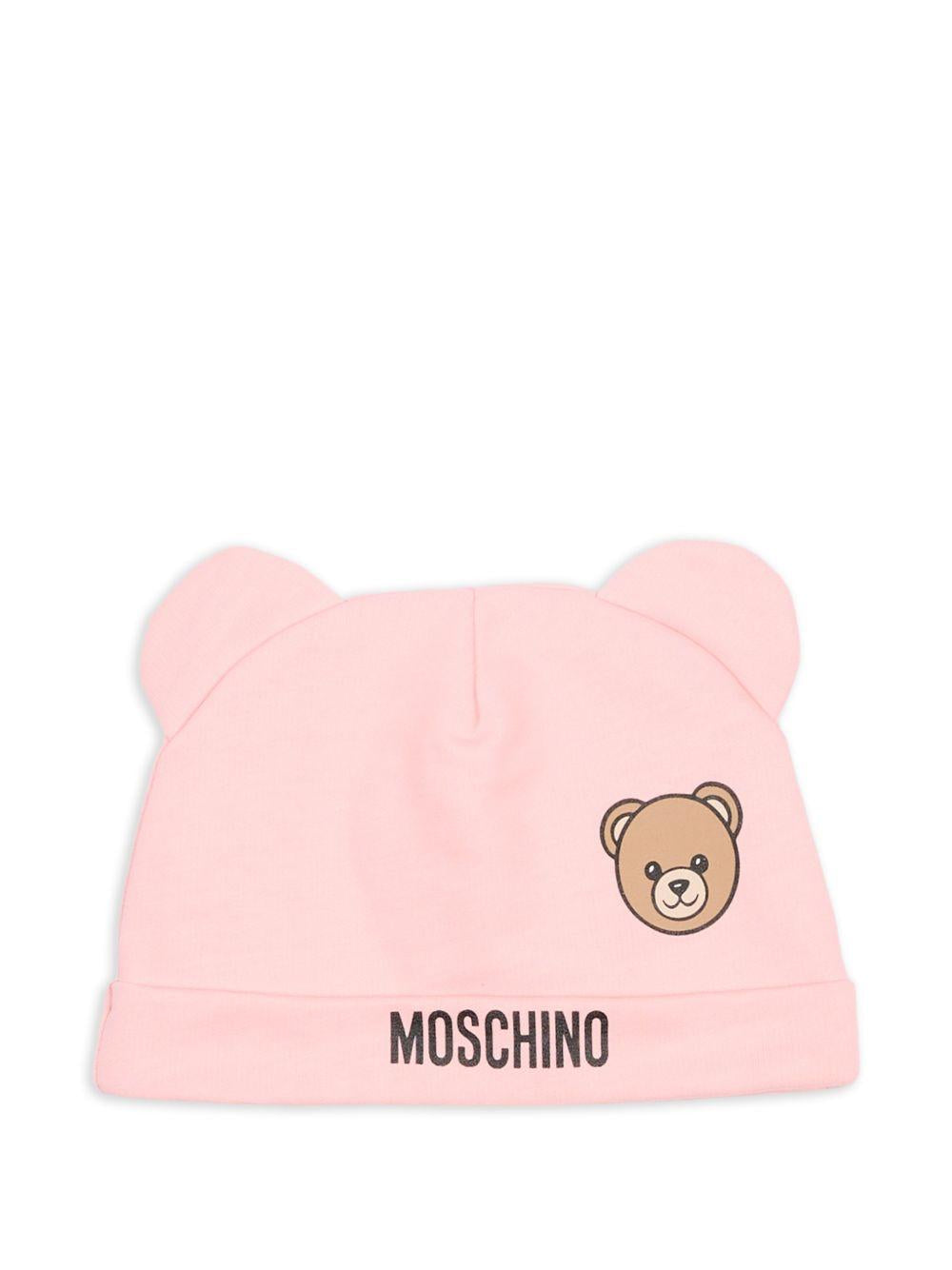 Set cappellino e bavaglino cipria con orsetto MUY099LCA19 50209 MOSCHINO KIDS