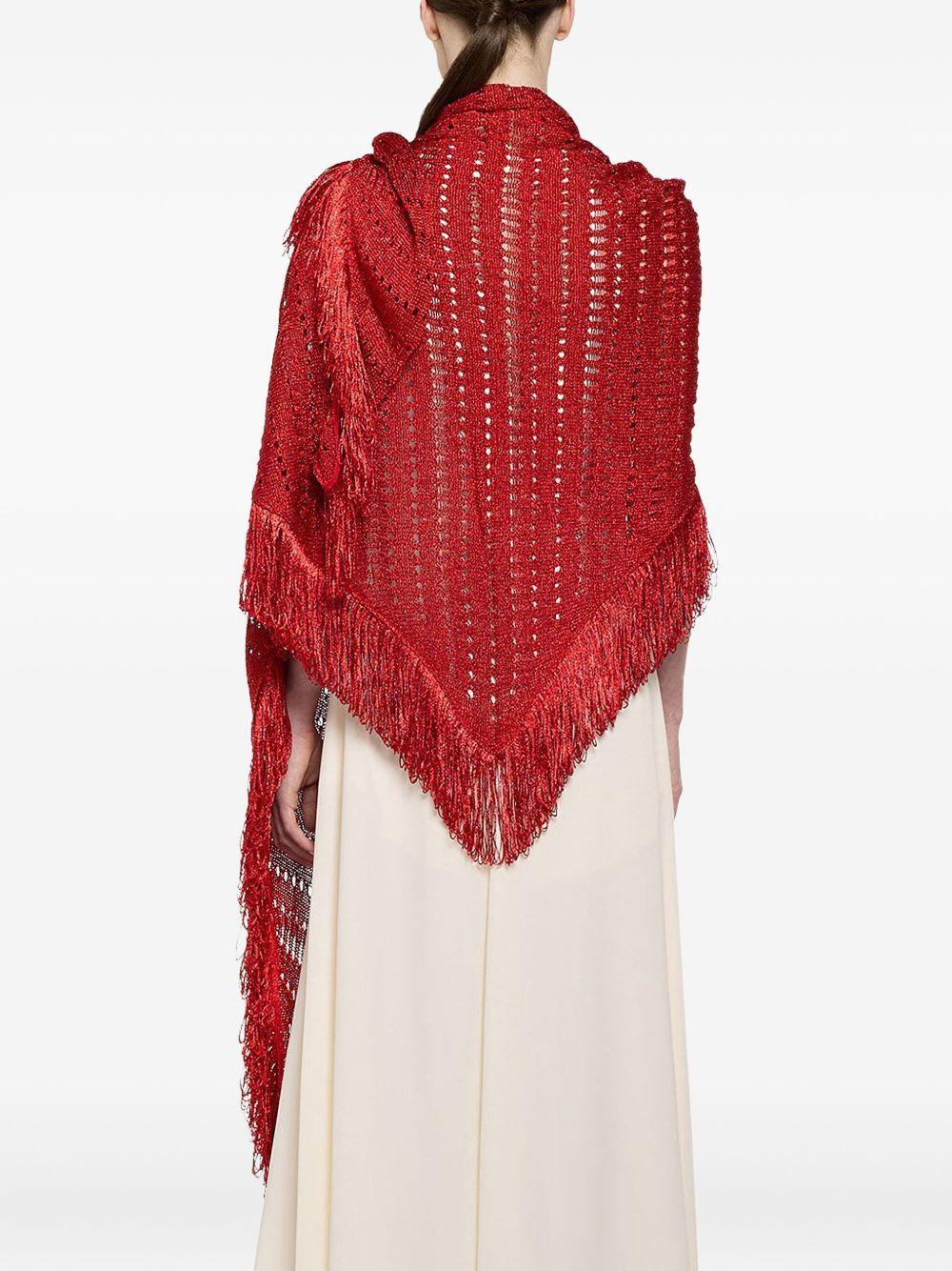 Scialle rosso in lurex maxi frange - Preludio Moda