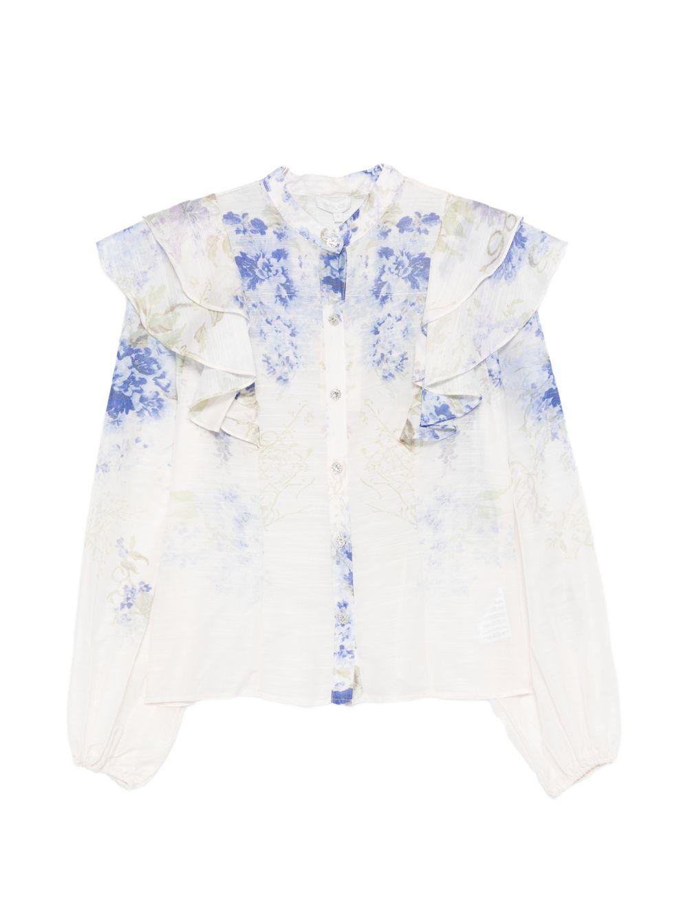 Camicia a fiori con ruche e collo alla coreana P26A407 1000 PAPERLACE