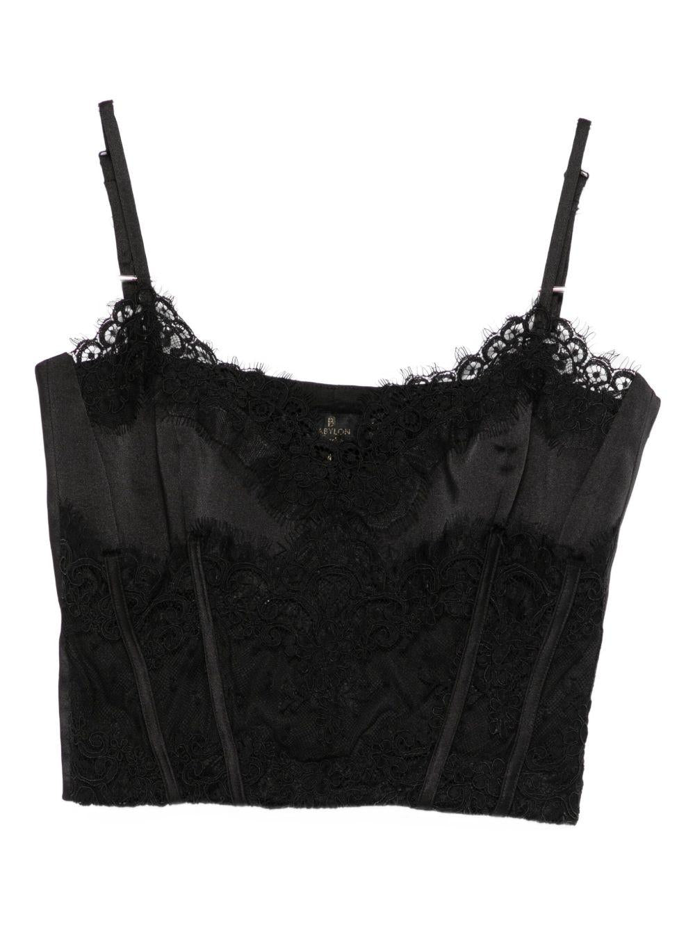 Top Corto con Inserti in Pizzo Floreale EN0515 NERO BABYLON EUREKA