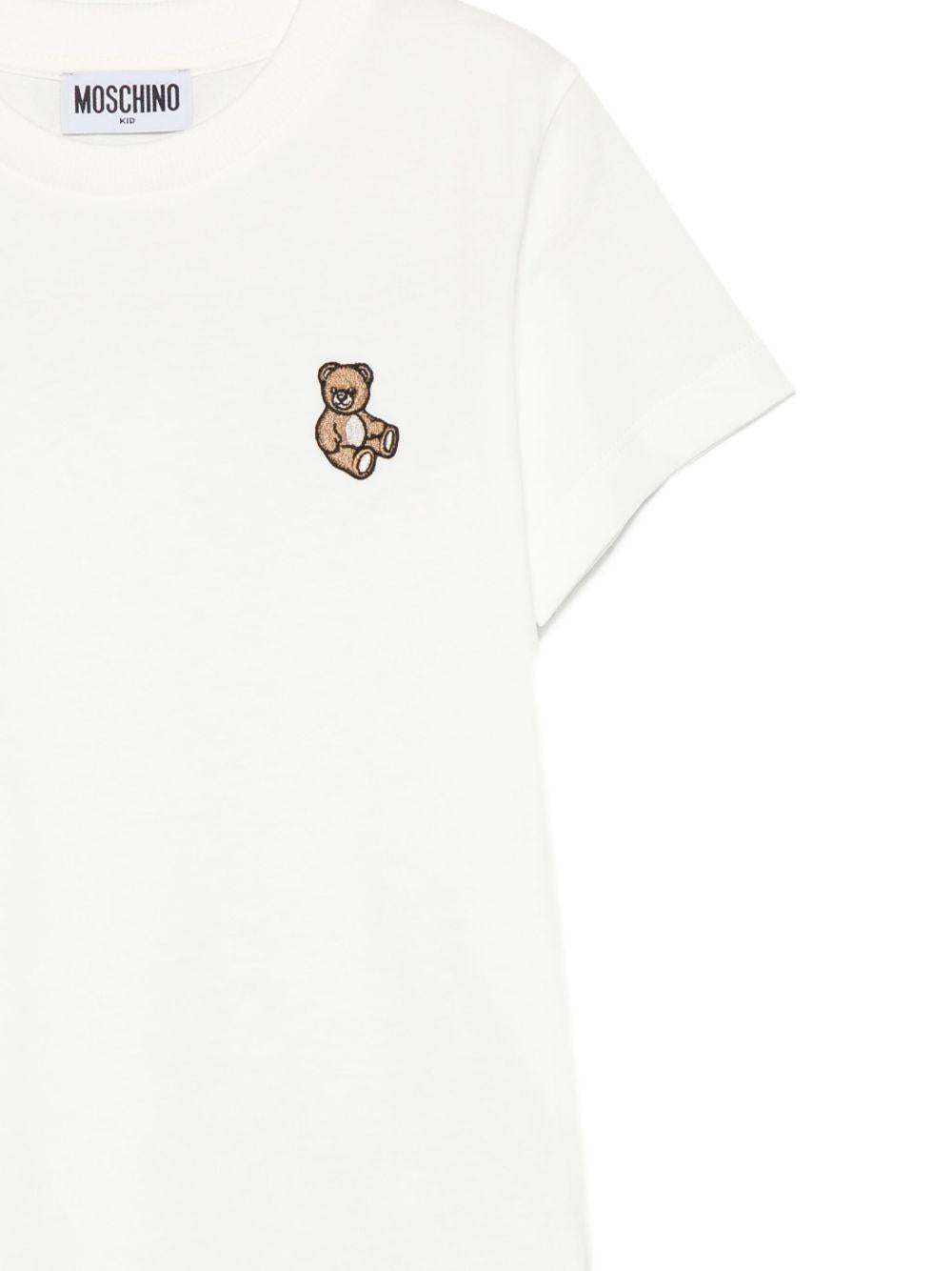 T-shirt Bianca con Ricamo Orsetto HRM058LAA10 10063 MOSCHINO KIDS