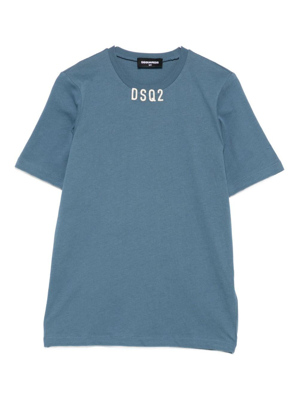 T-shirt ottanio con applicazione logo DQ2997D008N DQ882 DSQUARED KIDS