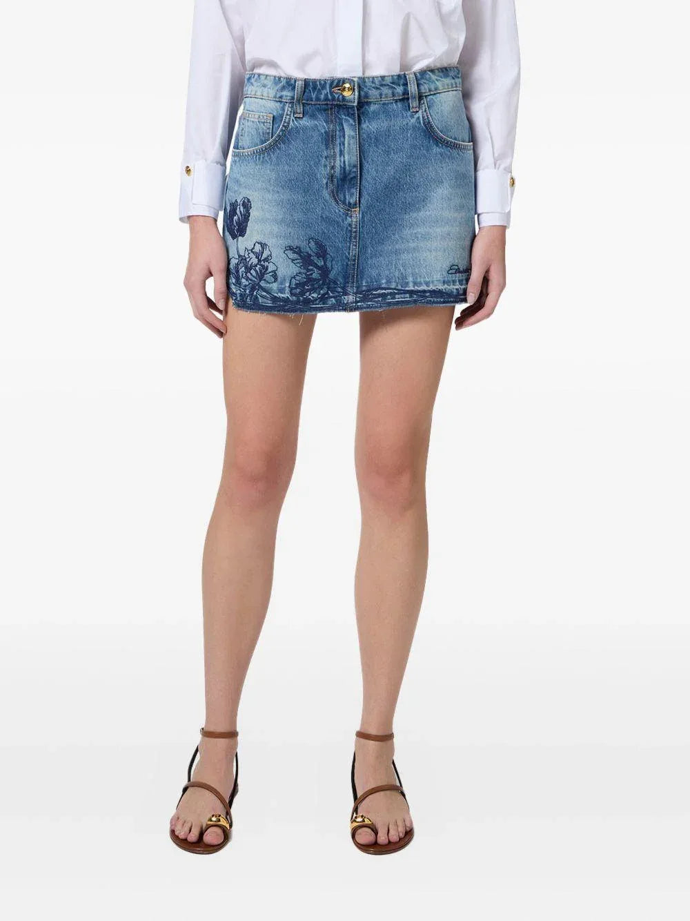 Minigonna in denim con ricamo floreale - Preludio Moda
