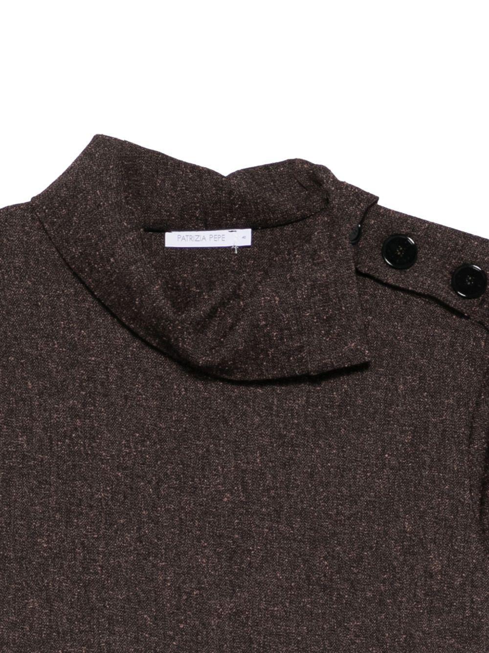 Maglione marrone a collo alto con bottoni - Preludio Moda