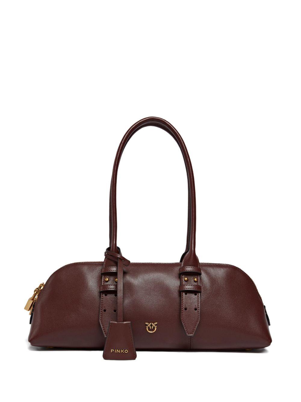 Borsa a spalla in pelle bordeaux con manici strutturati 106169A0QO R49Q PINKO
