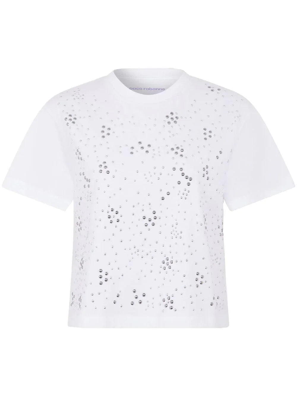 T-shirt bianca con borchie tonde - Preludio Moda