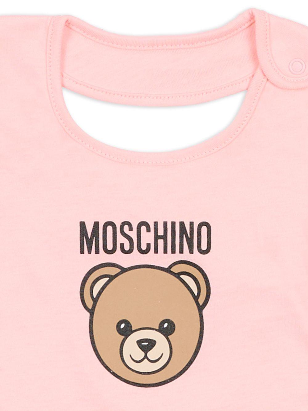 Set cappellino e bavaglino cipria con orsetto MUY099LCA19 50209 MOSCHINO KIDS