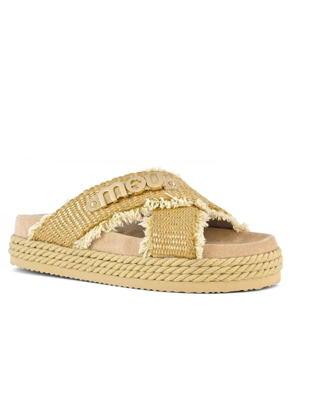 Criss-cross rope raffia sandal rafia metal - Preludio Moda