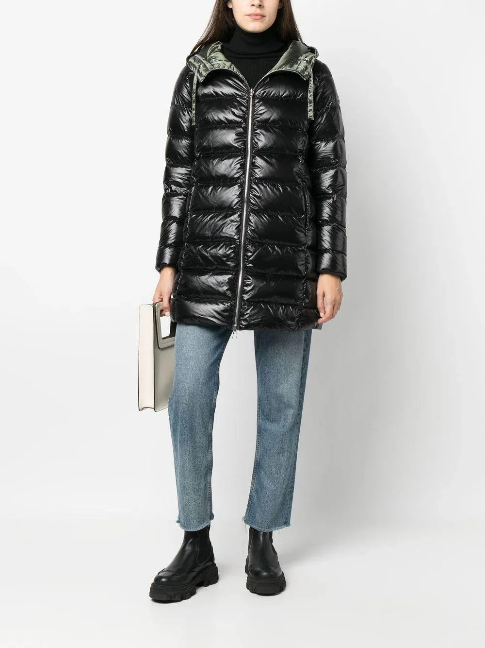 Piumino lungo trapuntato reversibile nero - Preludio Moda