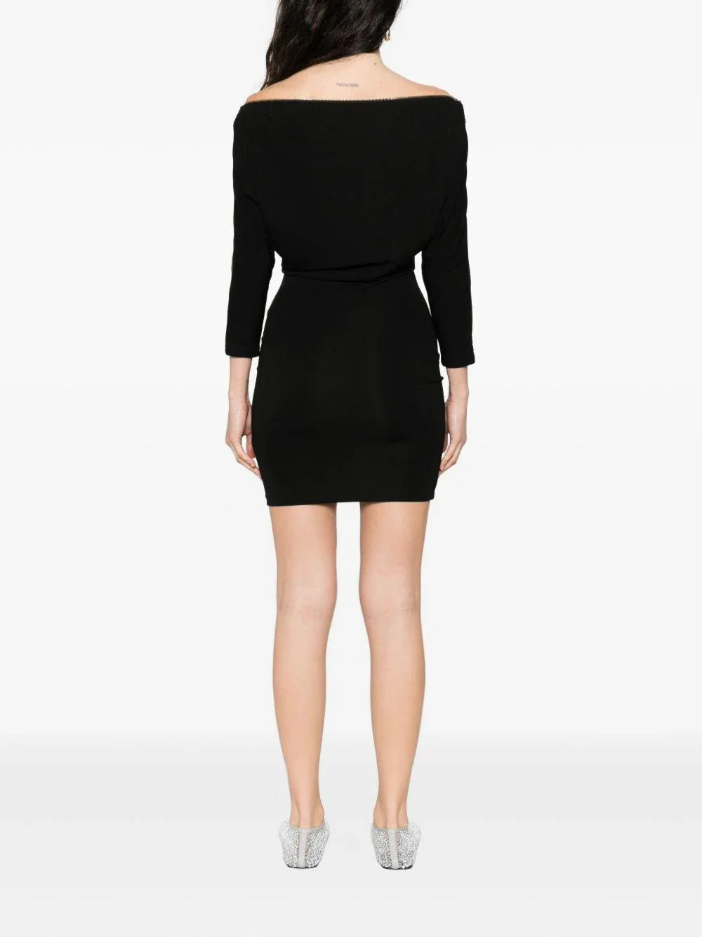 Abito nero corto con zip e scollo asimmetrico - Preludio Moda