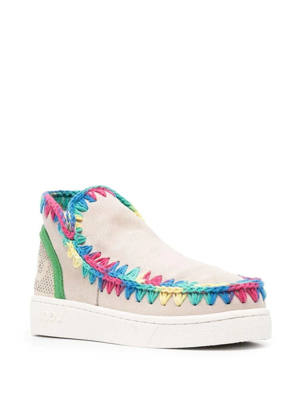 Sneakers gesso con cuciture all'uncinetto multicolor - Preludio Moda