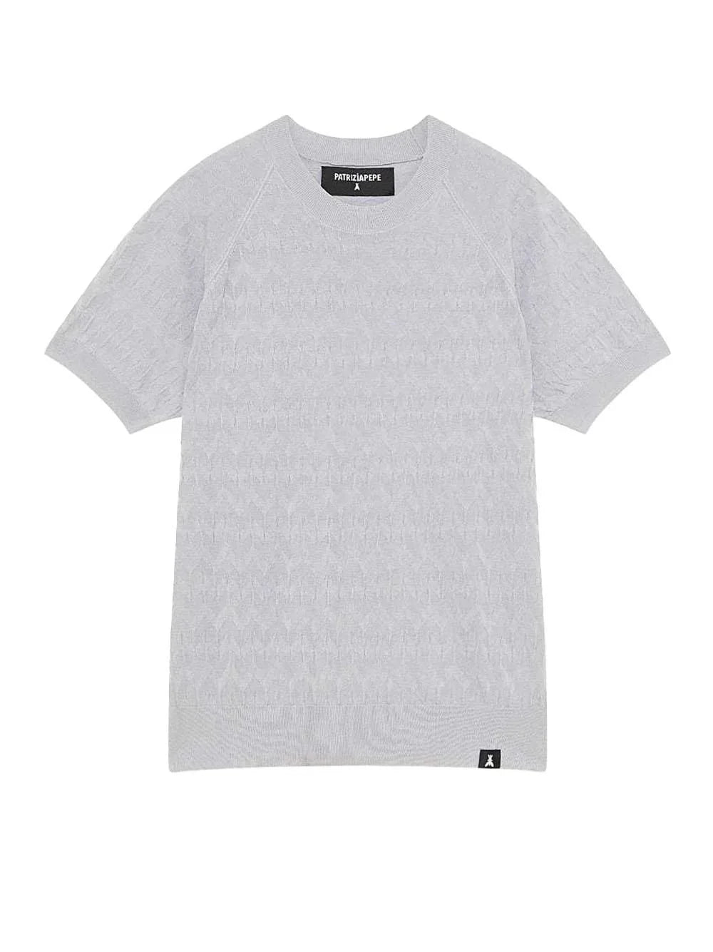 T-shirt in maglia con motivo chevron grigio perla - Preludio Moda