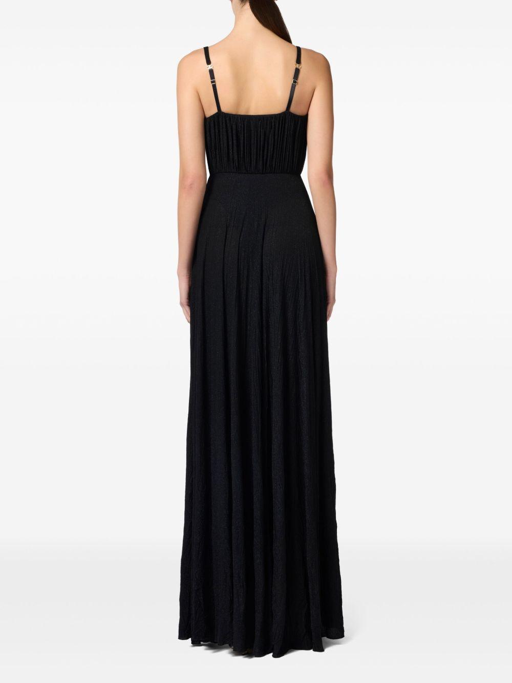 Abito Red Carpet in jersey lurex con fiore ricamato nero