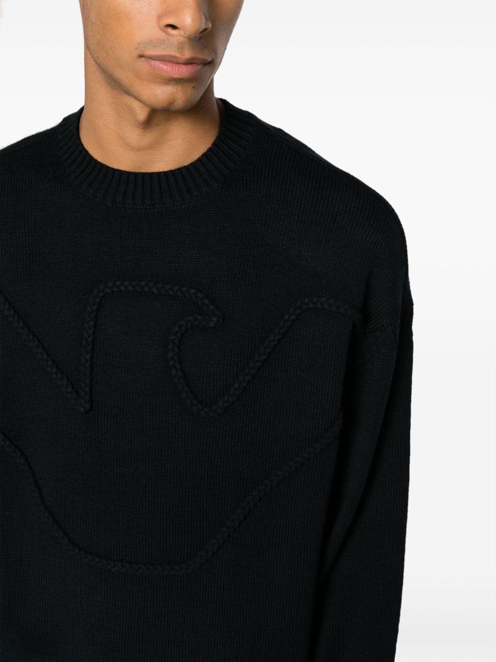 Maglione blu con logo in rilievo intrecciato