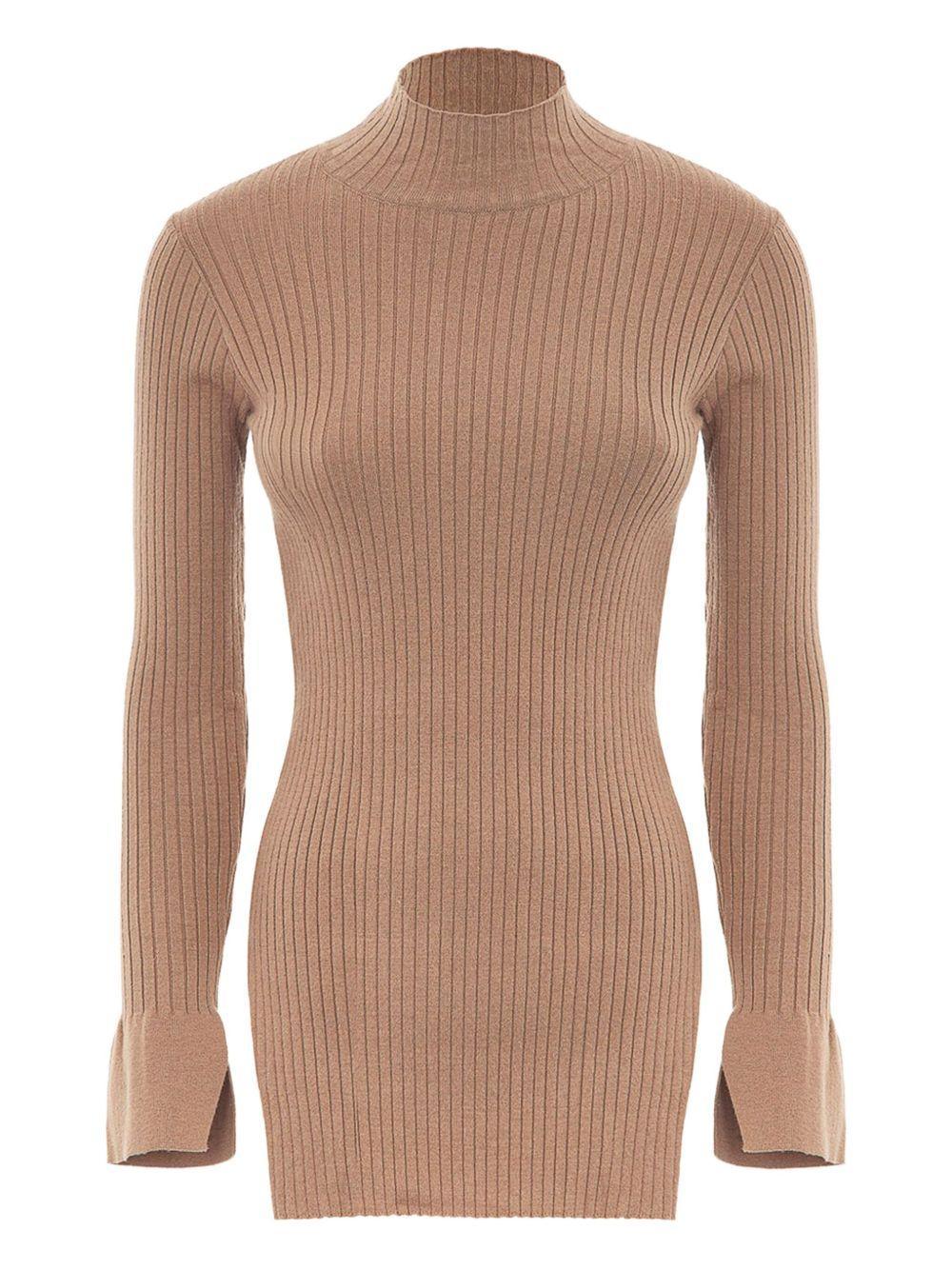 Maglia a costine con spacchi su polsi cammello - Preludio Moda