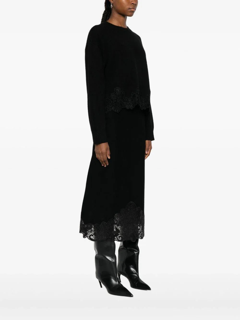 Maglione Nero con Inserto in Pizzo - Preludio Moda