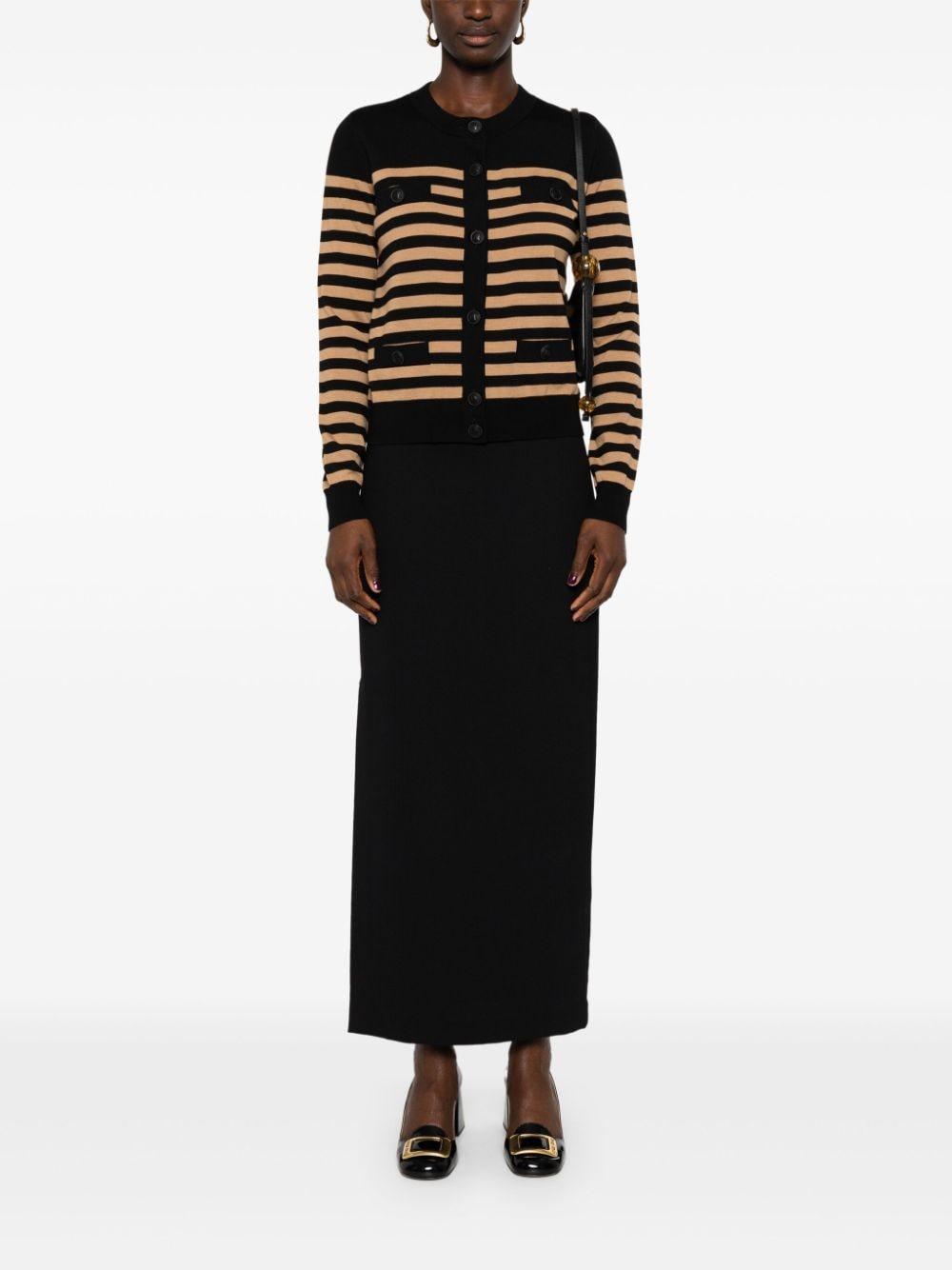 Cardigan a righe orizzontali cammello/nero lana