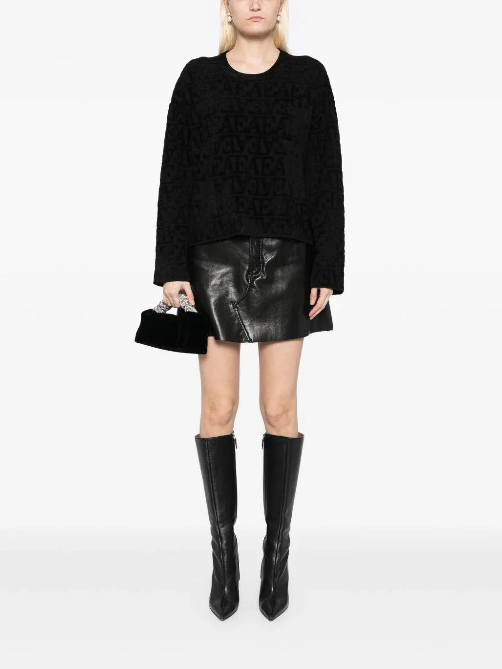 Maglione nero logo monogram all-over - Preludio Moda