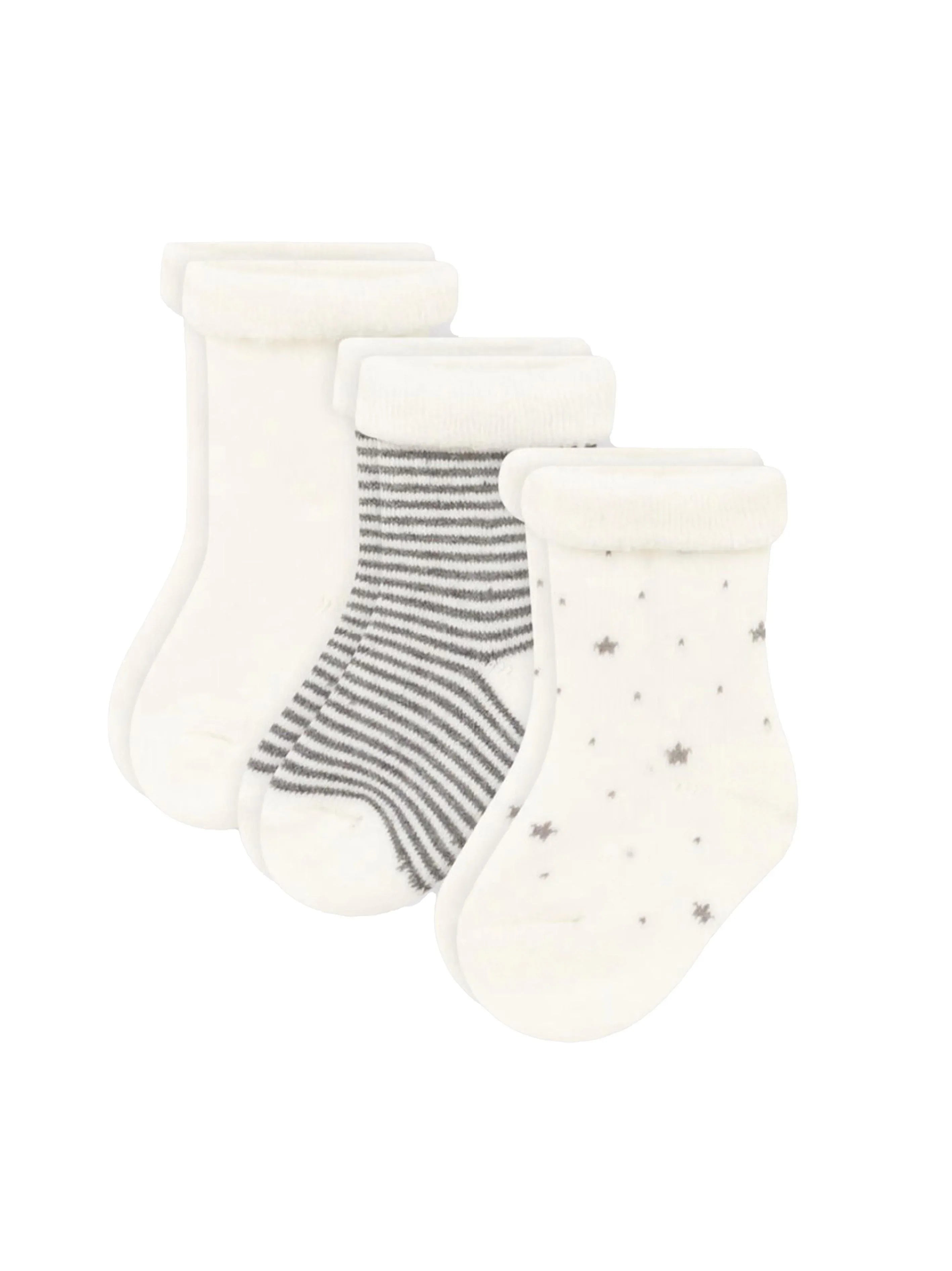 Confezione calzini a fantasia e tinta unita bianco/grigio (3pz) - Preludio Moda