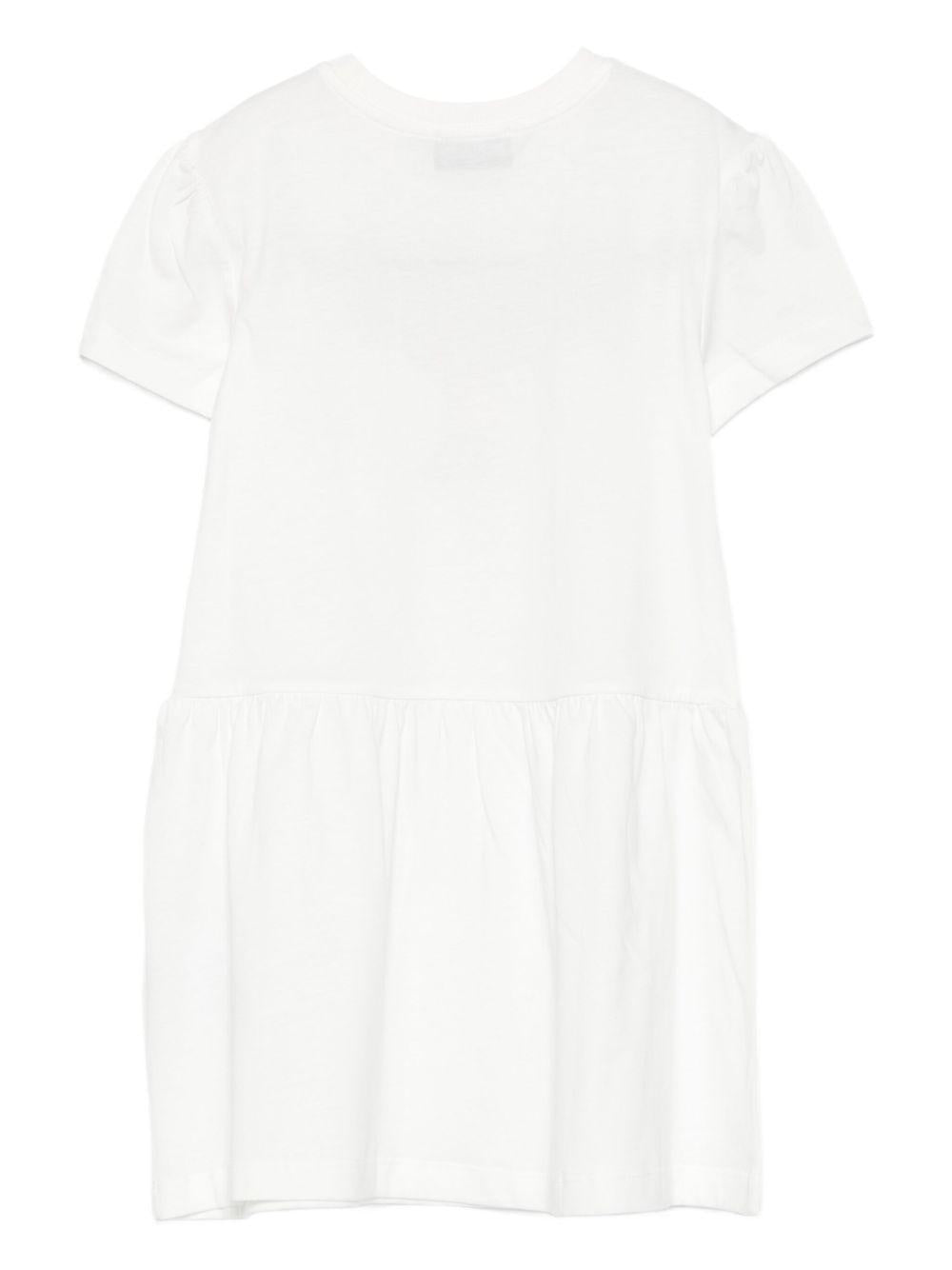 Abito Bianco con Stampa Orsetto e Orlo Smock HDV0H9LAA10 10063 MOSCHINO KIDS