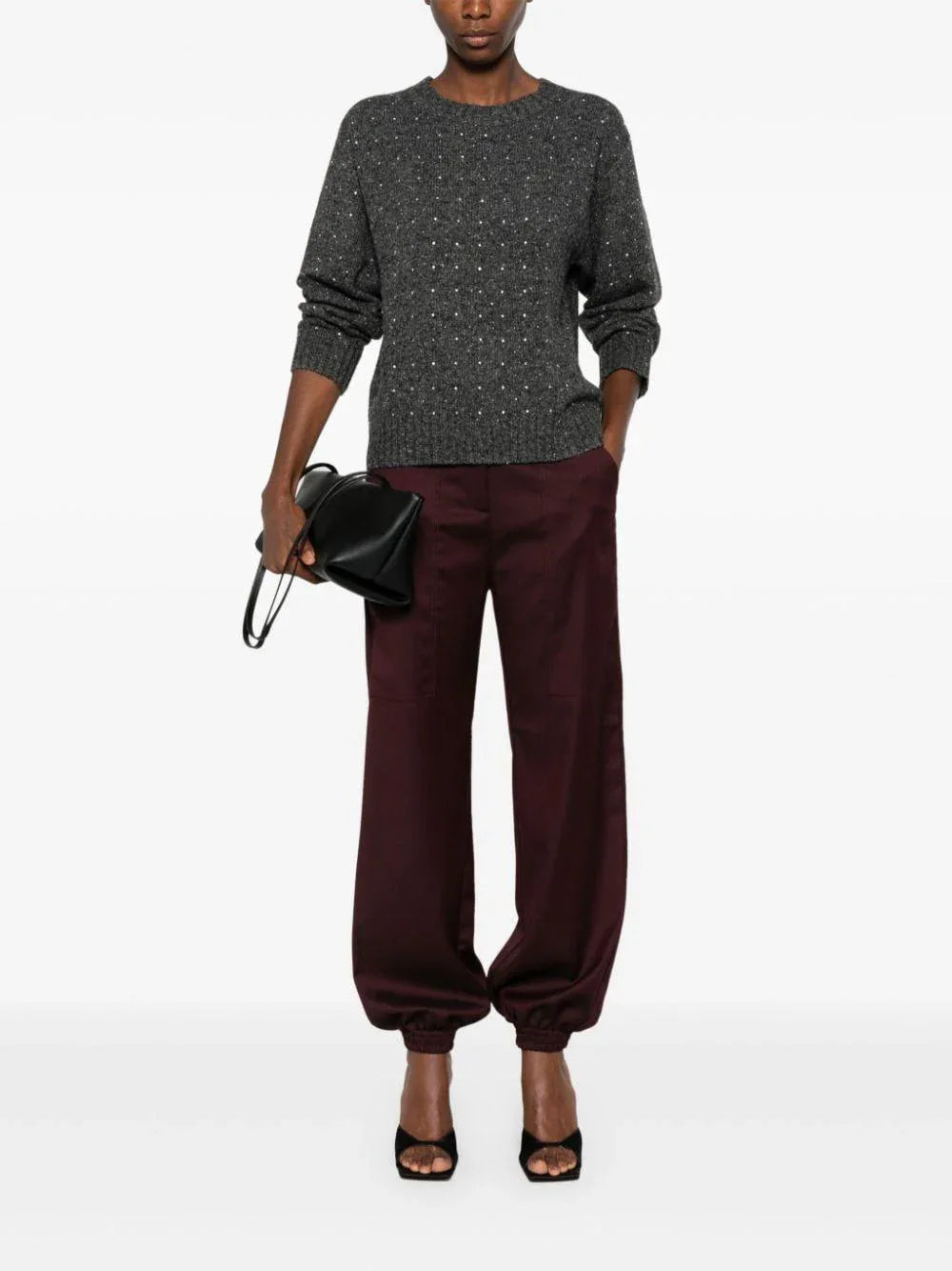 Maglione grigio con mini strass - Preludio Moda