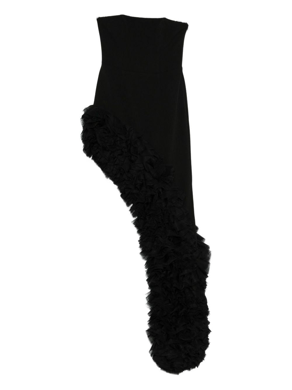 Abito Senza Spalline con Volant e Orlo Asimmetrico AT104 NERO ALESSANDRO LEGORA