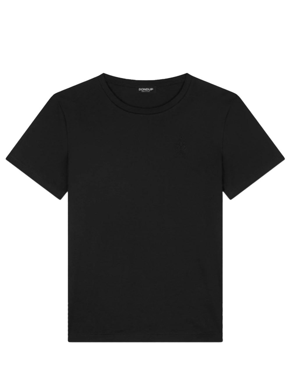 T-shirt nera mini logo ricamo tono su tono