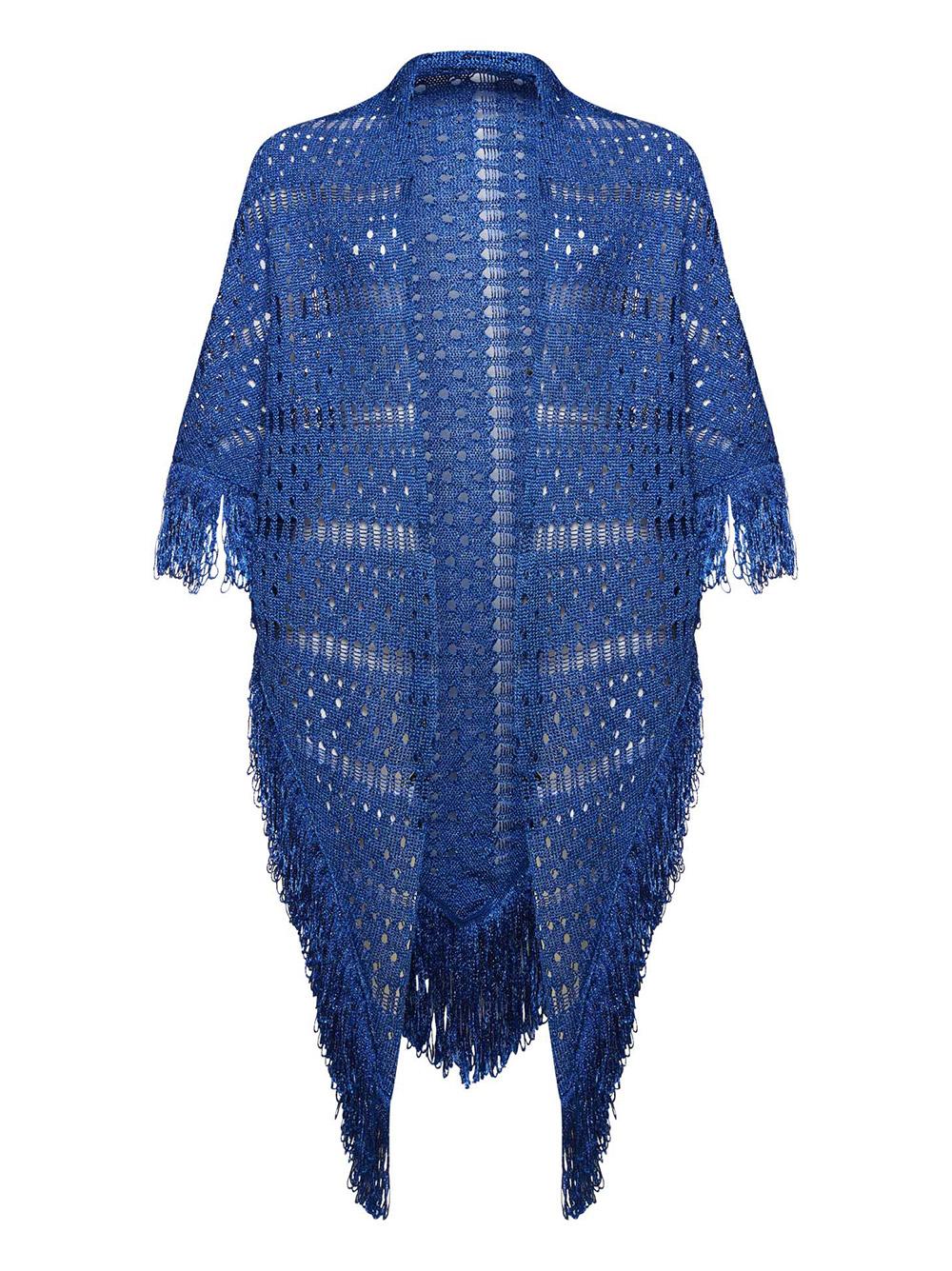 Scialle blu in lurex maxi frange P25CPSLO0401 V0721 SIMONA CORSELLINI