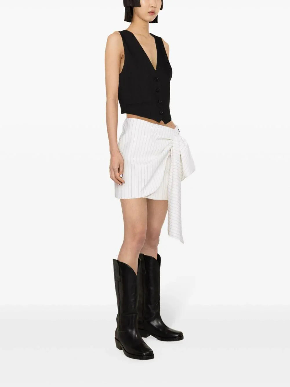 Minigonna con fiocco e drappeggio bianco gessato - Preludio Moda