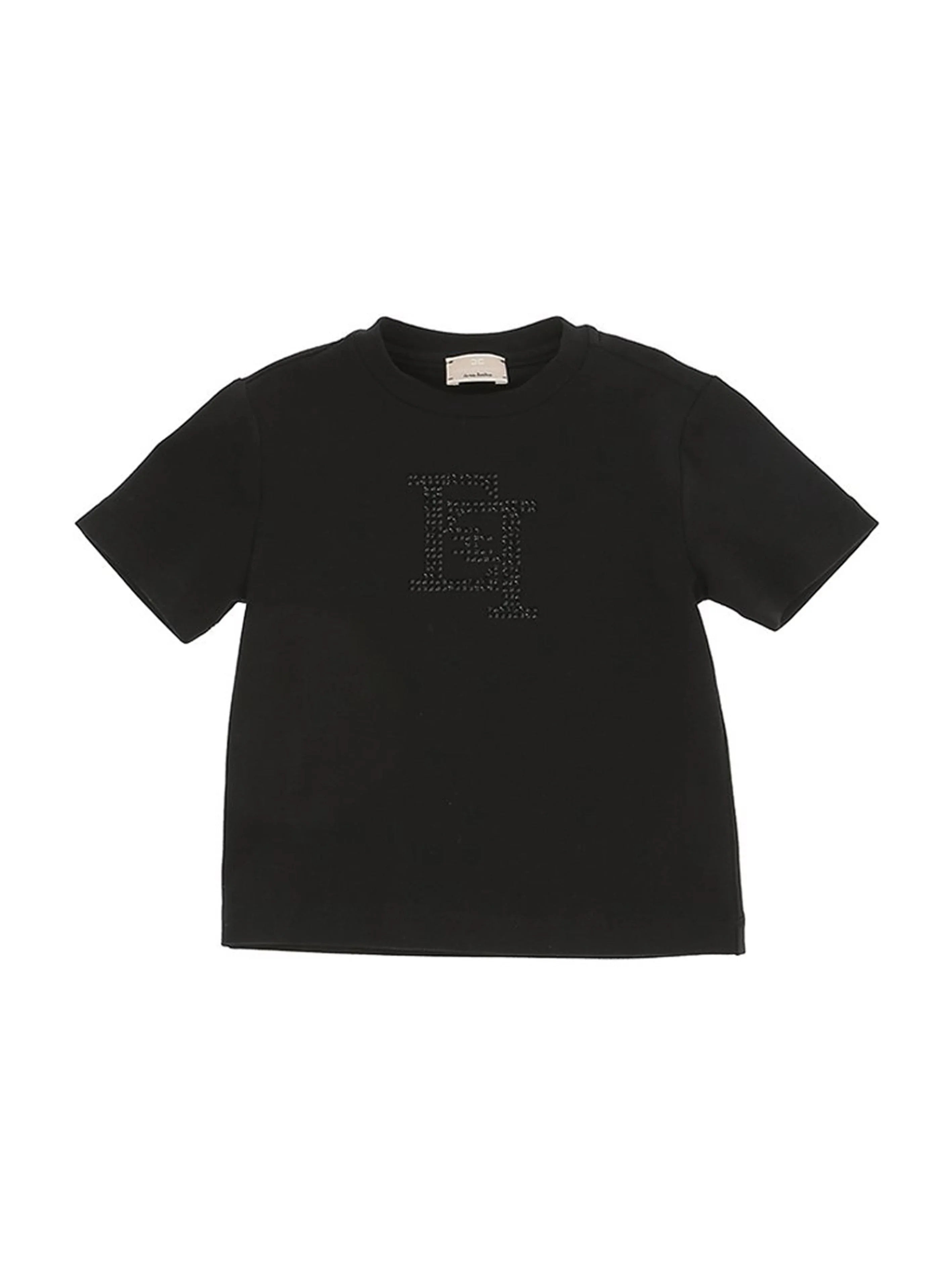T-shirt nera logo strass - Preludio Moda