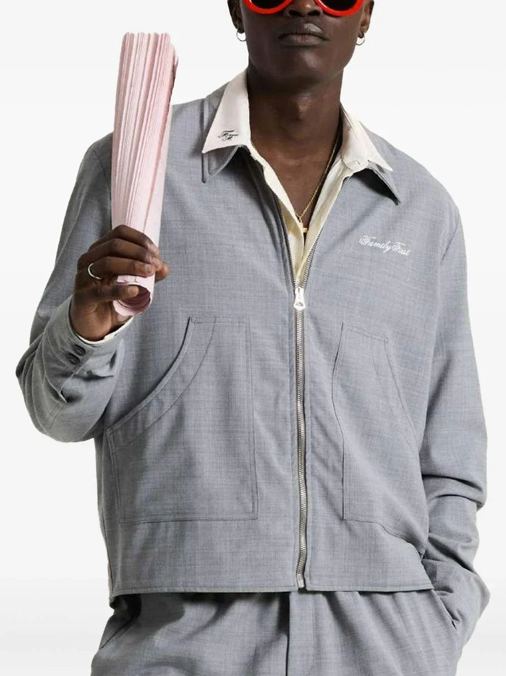 giubbino grigio logo ricamato petto - Preludio Moda