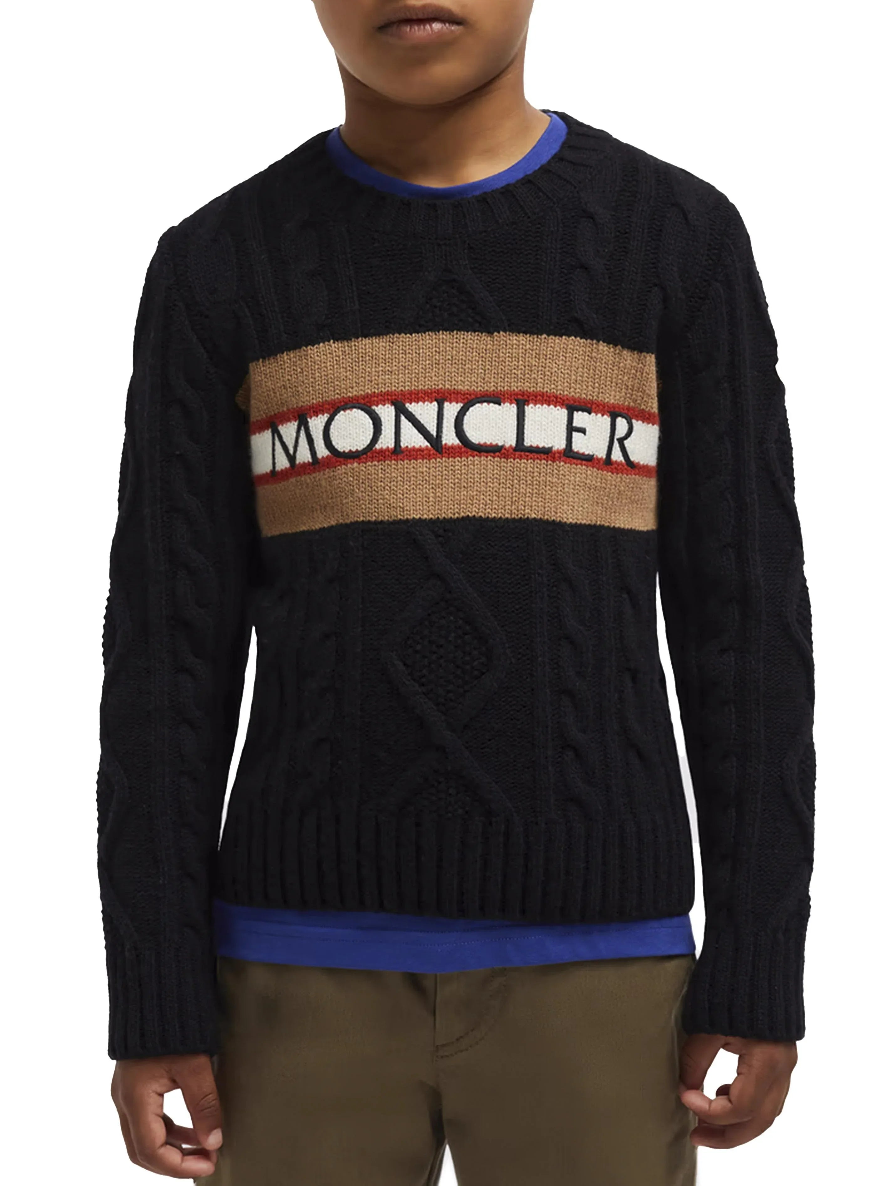 Maglione nero banda con logo ricamato - Preludio Moda