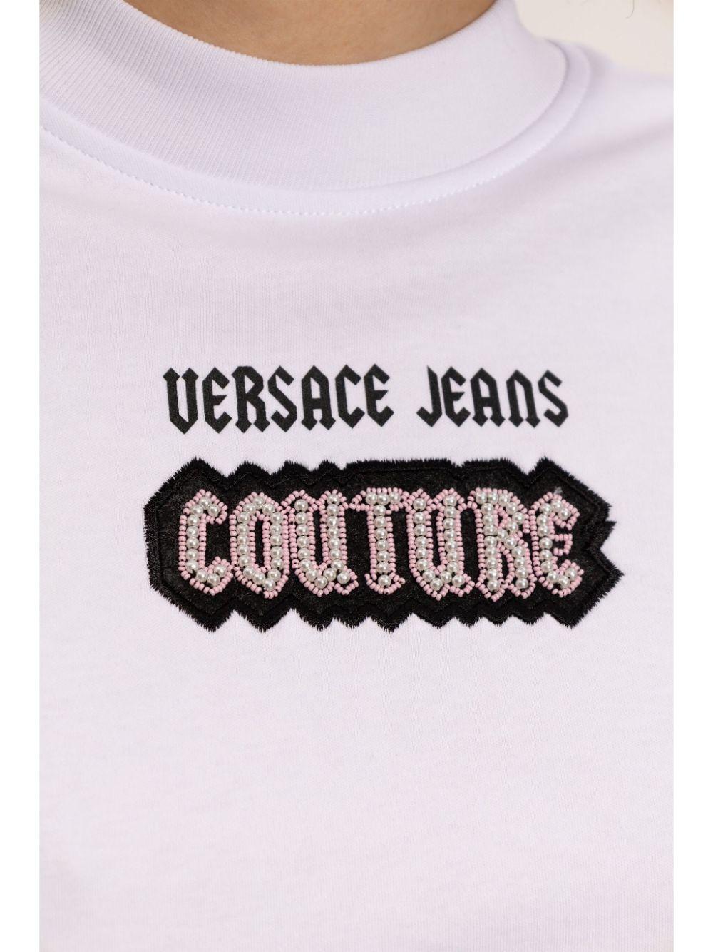 Top bianco stile corpetto logo con perline 77HAH611J0005 003 VERSACE JEANS